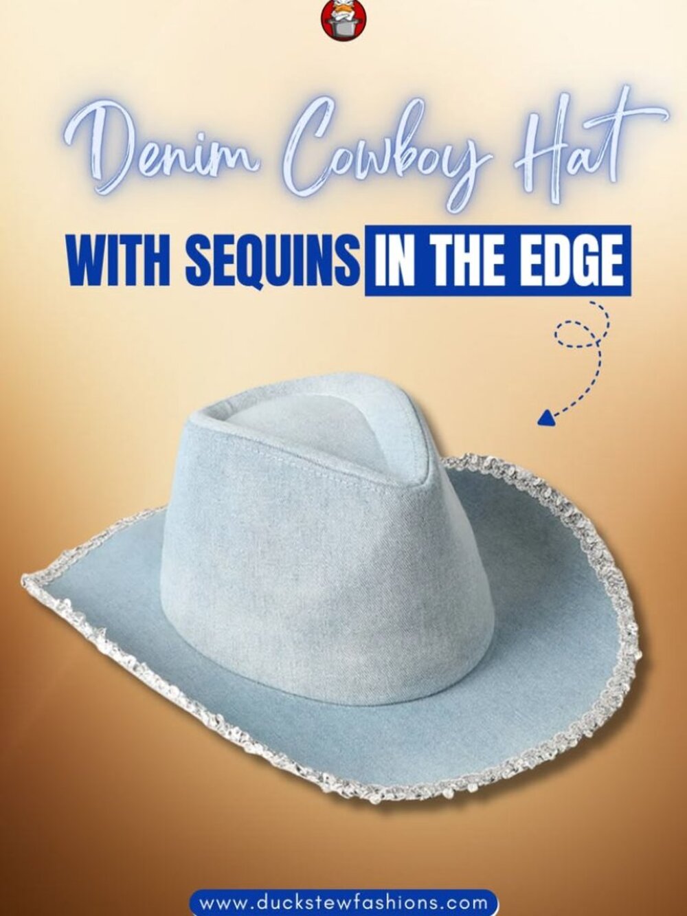 Denim Cowboy Hat with Sequins in the Edge